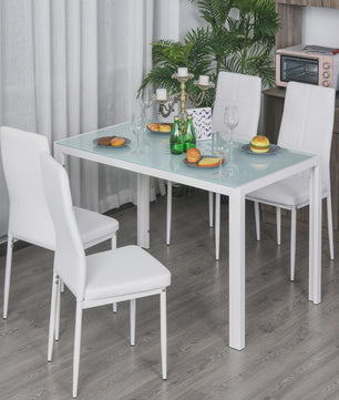 Moderne Witte Eetkamer Set: Rechthoekige Tafel met 4 PU Stoelen