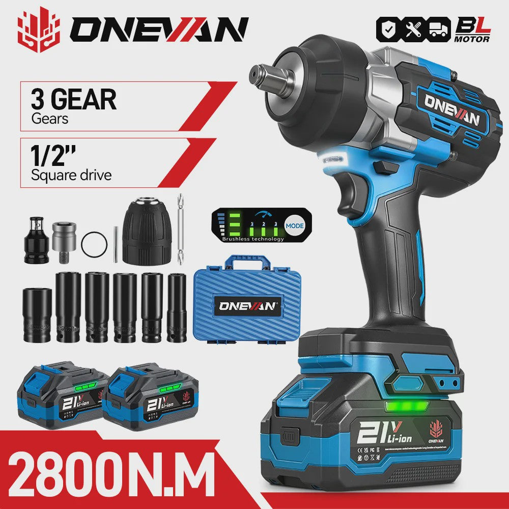 ONEVAN Accu Slagmoersleutel 2800 Nm Borstelloos - 5 Snelheden - Makita 18V Compatibel
