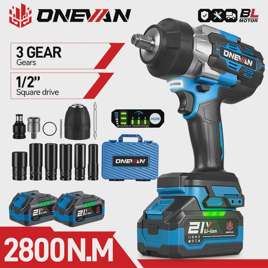 ONEVAN Accu Slagmoersleutel 2800 Nm Borstelloos - 5 Snelheden - Makita 18V Compatibel