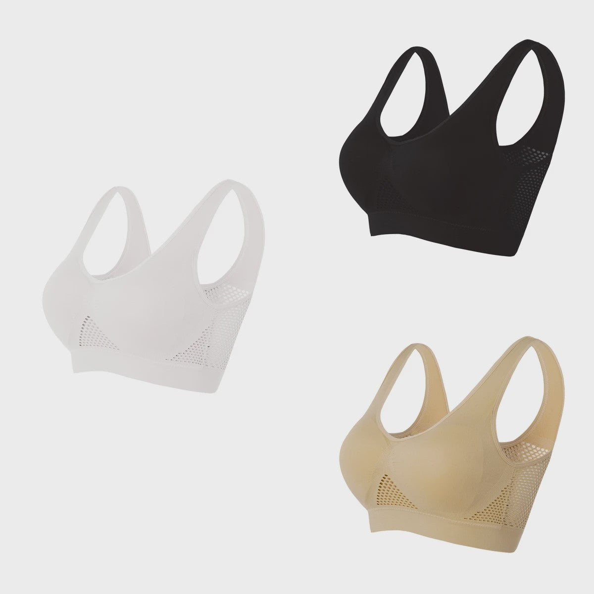 3-Pack Ademende Seamless Sport BH met Vulling - Plus Size & Draadloos - S-6XL