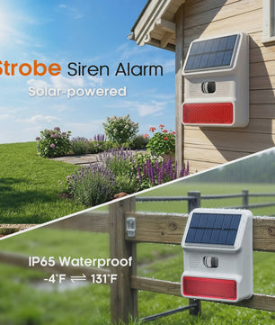 Solar Bewegingsmelder Alarm met Sirene, Stroboscooplicht & IP65 Waterdicht - Veilige Woningbeveiliging
