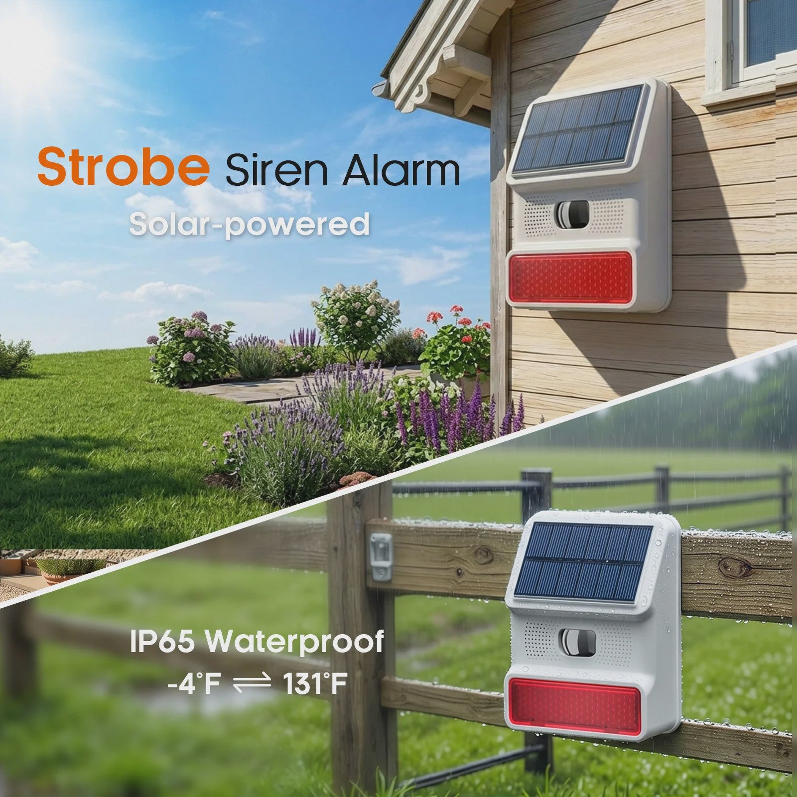 Solar Bewegingsmelder Alarm met Sirene, Stroboscooplicht & IP65 Waterdicht - Veilige Woningbeveiliging