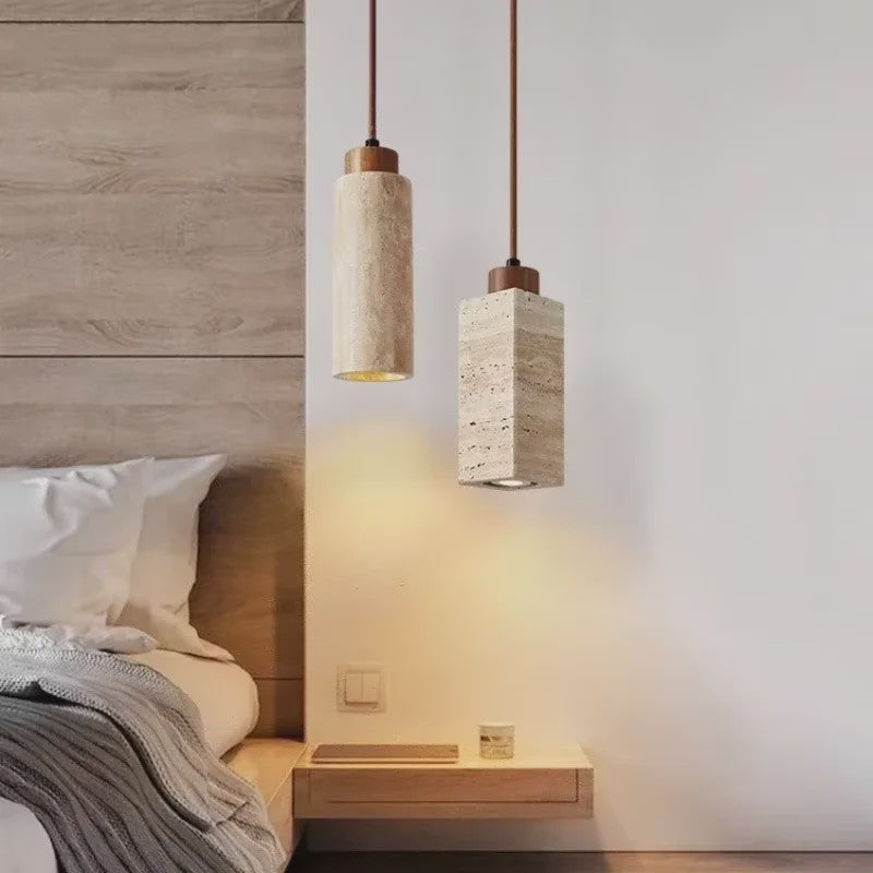 Sfeervolle Hanglamp met Steenlook en Houten Accent - Perfect voor Slaapkamer of Bar