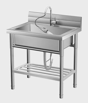 RVS Vrijstaande Spoelbak met Warm & Koud Water Kraan - Ideaal voor Keuken, Wasruimte, Badkamer