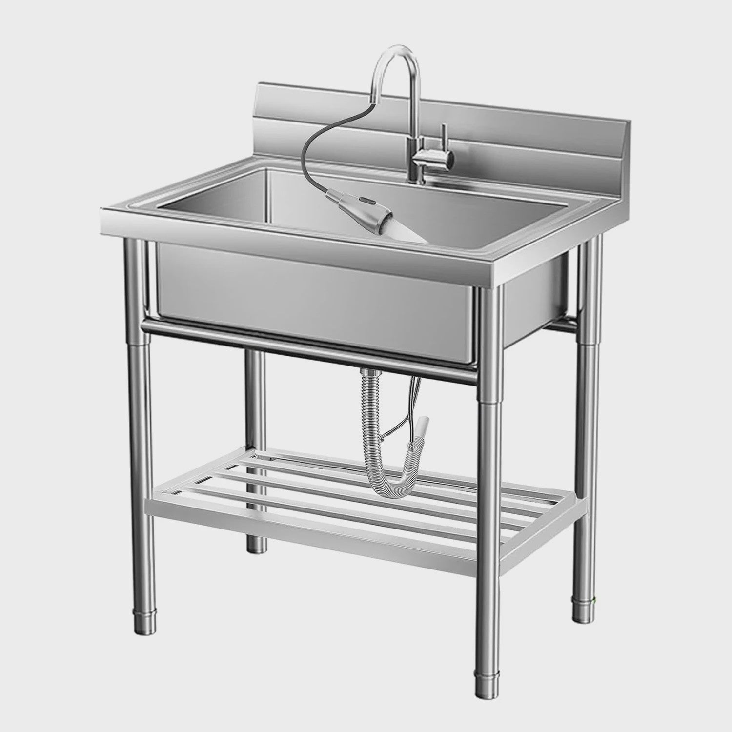 RVS Vrijstaande Spoelbak met Warm & Koud Water Kraan - Ideaal voor Keuken, Wasruimte, Badkamer