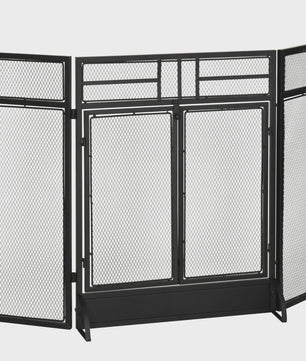 Vouwbaar Haardscherm met 3 Panelen, Dubbele Deur en Voetjes - 120x11.5x79 cm Zwart
