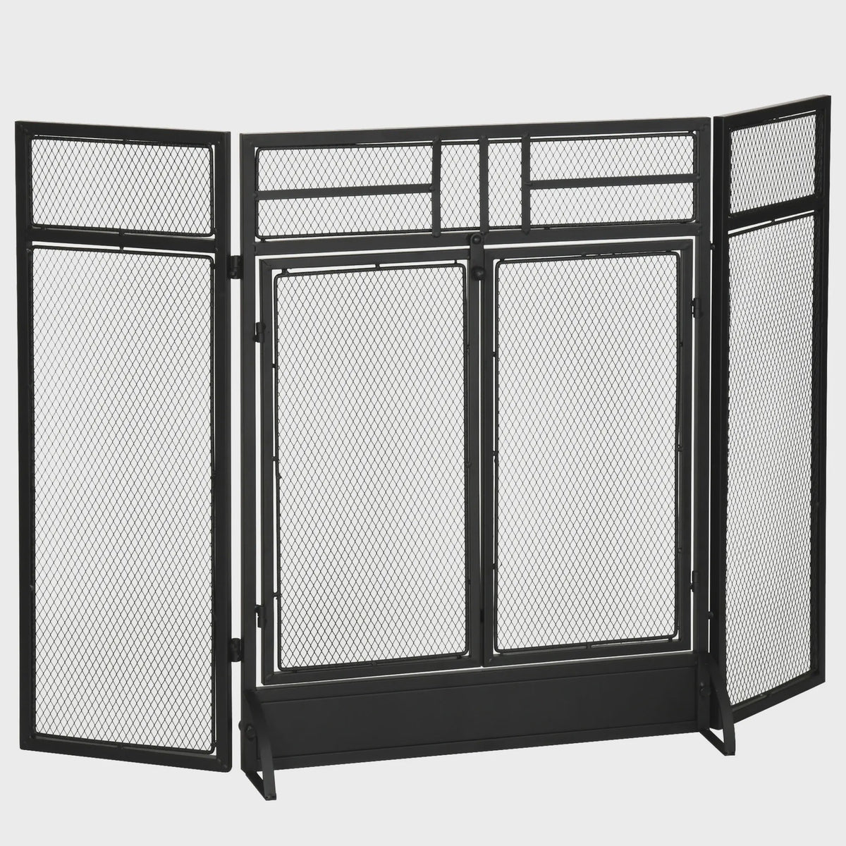 Vouwbaar Haardscherm met 3 Panelen, Dubbele Deur en Voetjes - 120x11.5x79 cm Zwart