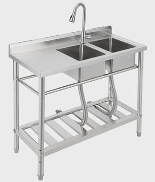 RVS Dubbele Spoelbak met Kraan - Professionele Werkbank Spoeltafel