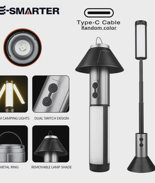 Multifunctionele Oplaadbare Campinglamp & Zaklamp met Haak - Telescopisch
