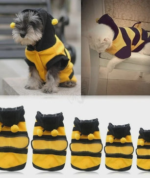 Schattige Bijen Fleece Hoodie voor Honden en Katten - Warm & Feestelijk Kostuum