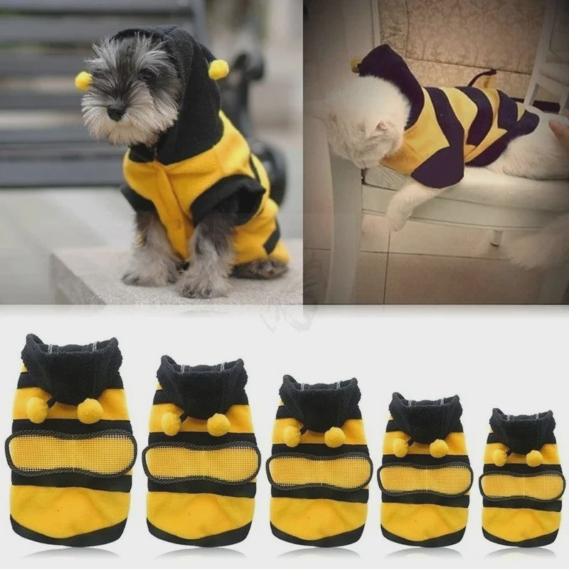 Schattige Bijen Fleece Hoodie voor Honden en Katten - Warm & Feestelijk Kostuum