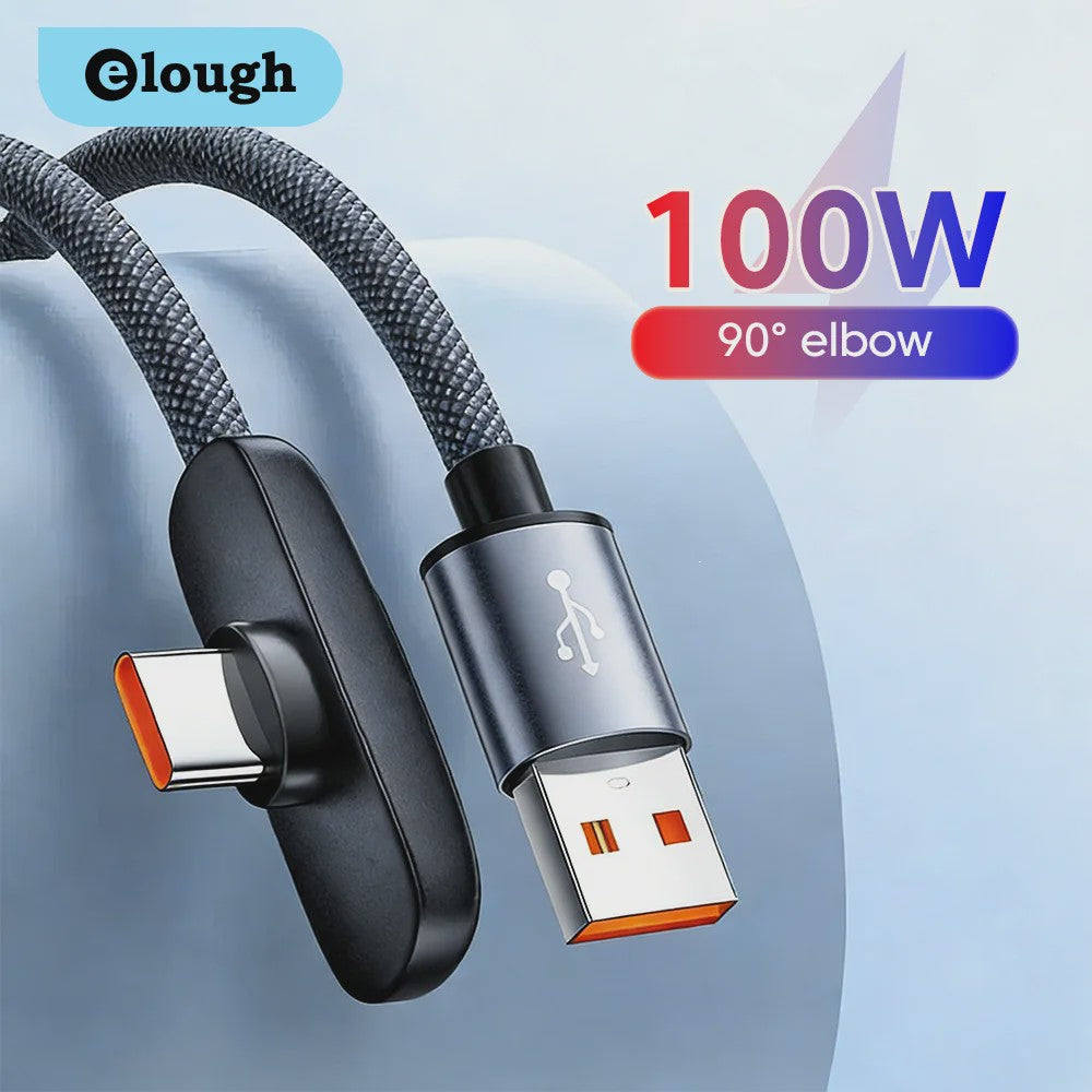 100W USB-C Snellader Kabel met 90° Hoek - PD Data Kabel voor Gaming & Snel Opladen