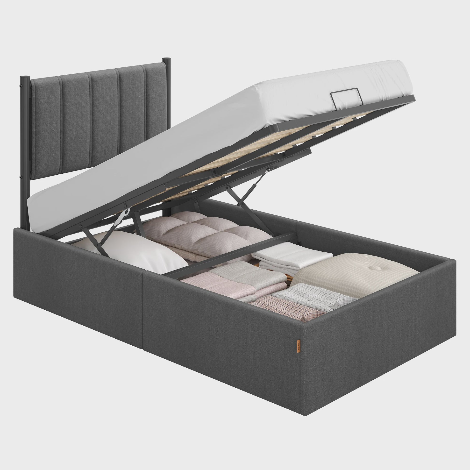VASAGLE Bedframe met Opbergruimte en Hoofdbord - 90x200 cm - Grijs