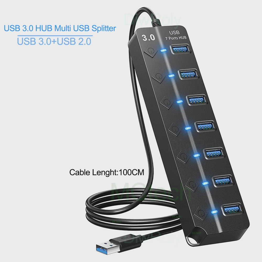 USB 3.0 Hub met 7 Poorten en 100cm Kabel - Breid uw Connectiviteit Uit