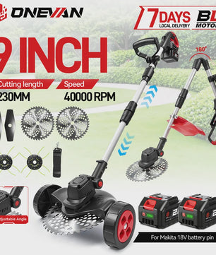 ONEVAN 9-inch Accu Grasmaaier & Grastrimmer - Borstelloos, 40000RPM, Opvouwbaar, Makita 18V Compatibel