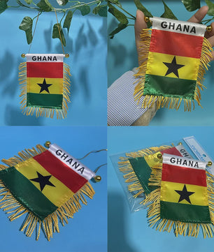 Ghana Mini Vlaggetje voor Auto of Raam - 8x12cm Polyester met Franjes