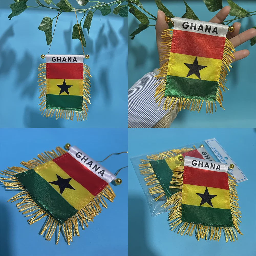 Ghana Mini Vlaggetje voor Auto of Raam - 8x12cm Polyester met Franjes