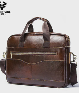 Luxe Leren Aktetas Heren - Draagbare Laptoptas & Schoudertas voor Kantoor en Reizen