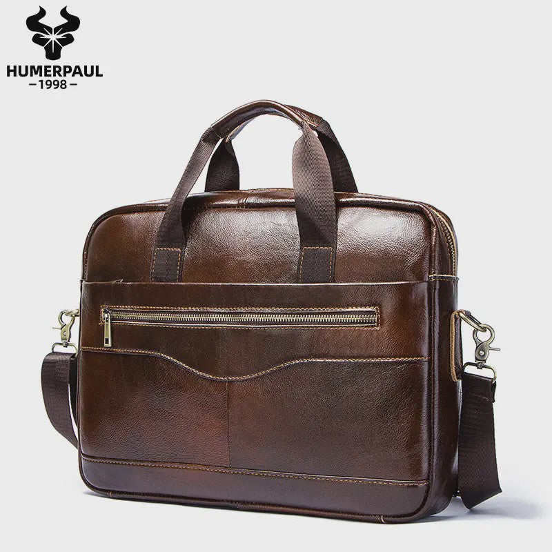 Luxe Leren Aktetas Heren - Draagbare Laptoptas & Schoudertas voor Kantoor en Reizen