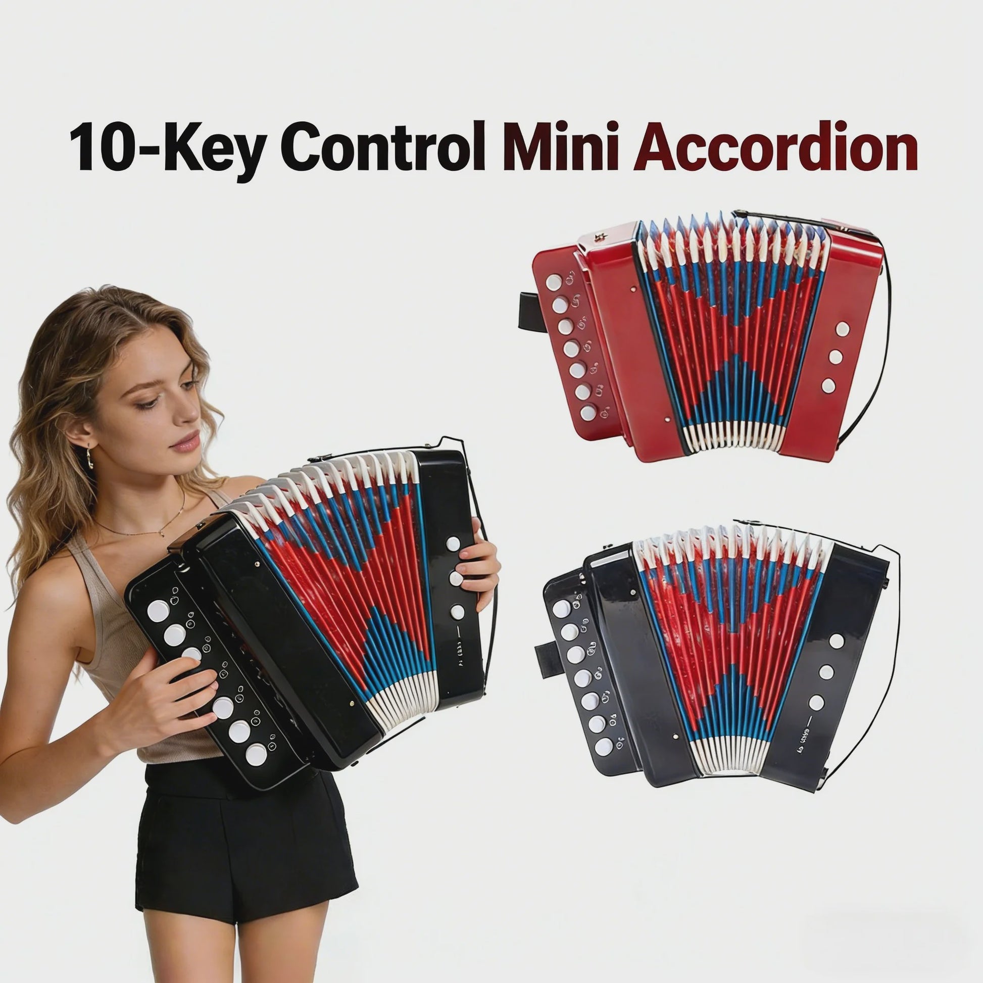 Mini Accordeon 10-Toetsen - Draagbaar Instrument voor Kinderen, Volwassenen & Beginners