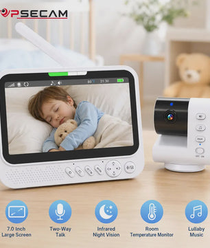7 Inch Draadloze Babyfoon met Camera, Audio, Nachtzicht & Temperatuurmeter | VOX & Muziek