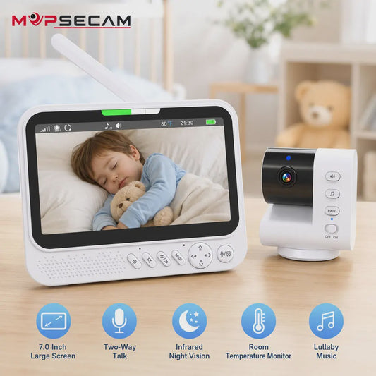 7 Inch Draadloze Babyfoon met Camera, Audio, Nachtzicht & Temperatuurmeter | VOX & Muziek