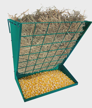 2-in-1 Wandmontage Voerbak Hooi & Graan | Verzinkt Staal | Paarden, Geiten, Schapen, Vee