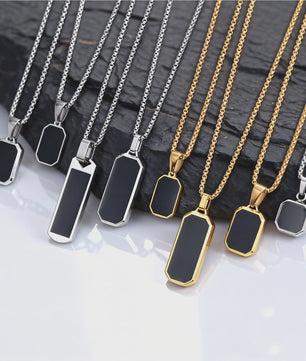 Stijlvolle RVS Hanger met Zwart Emaille - Geometric Dog Tag Ketting voor Mannen