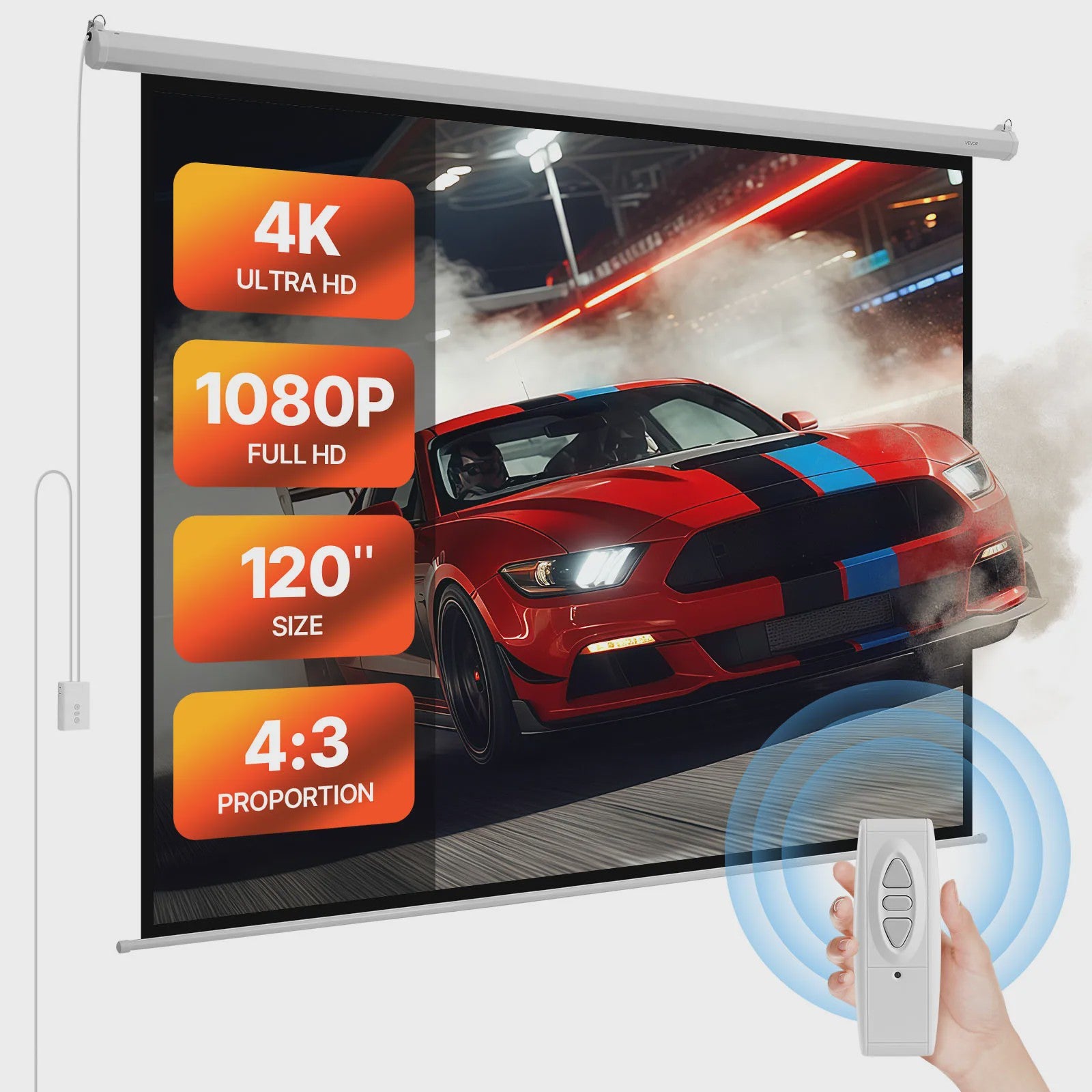 Elektrisch Projectiescherm 72-120 inch 4:3 HD Motorized met Afstandsbediening