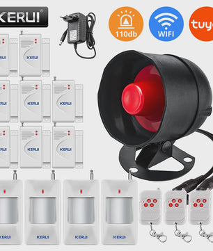 KERUI Tuya Smart WIFI Alarmsysteem Kit met 110dB Sirene, Bewegingsmelder en Deursensor