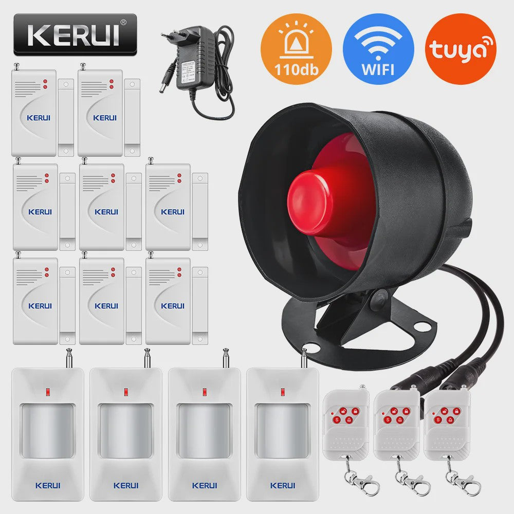 KERUI Tuya Smart WIFI Alarmsysteem Kit met 110dB Sirene, Bewegingsmelder en Deursensor