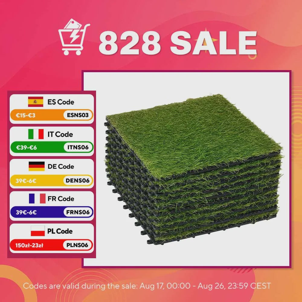 10x Kunstgras Tegels 30x30 cm - 25 mm Grashoogte - Groen