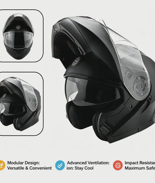 Modulaire Flip-Up Motorhelm - DOT Gecertificeerd, Dubbel Vizier, All-Season