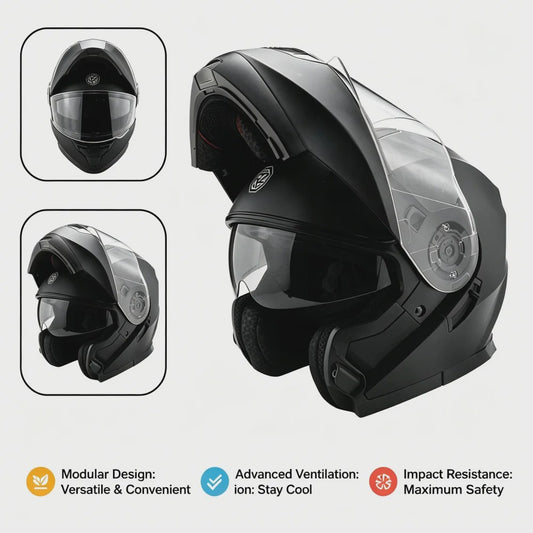 Modulaire Flip-Up Motorhelm - DOT Gecertificeerd, Dubbel Vizier, All-Season