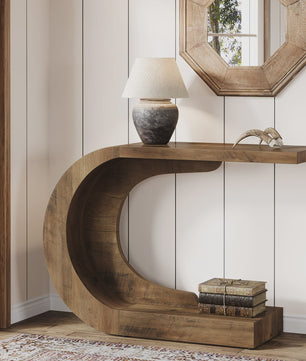 Tribesigns C-Vormige Console Tafel - Mid-Century Modern Hout - 110 cm - Entree, Hal & Woonkamer