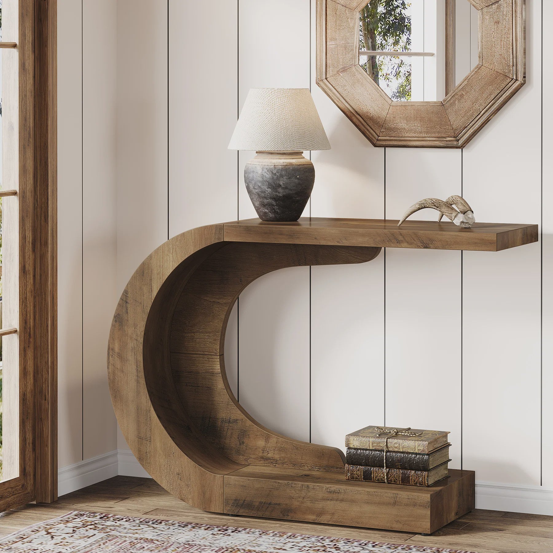 Tribesigns C-Vormige Console Tafel - Mid-Century Modern Hout - 110 cm - Entree, Hal & Woonkamer