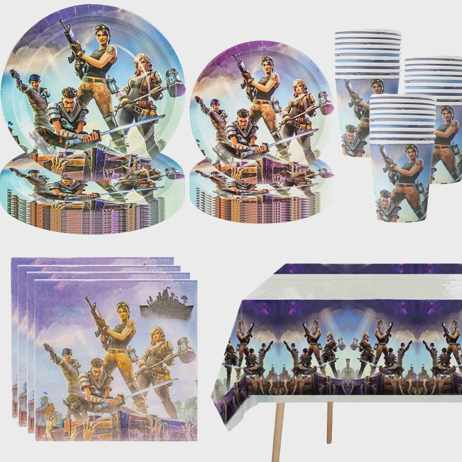 Fortnite Feestdecoratie Set: Beker, Bordjes, Tafelkleed & Meer voor Verjaardagen