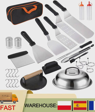 Complete BBQ Grill Accessoires Set met Burger Press & Spatels - 25 Delig