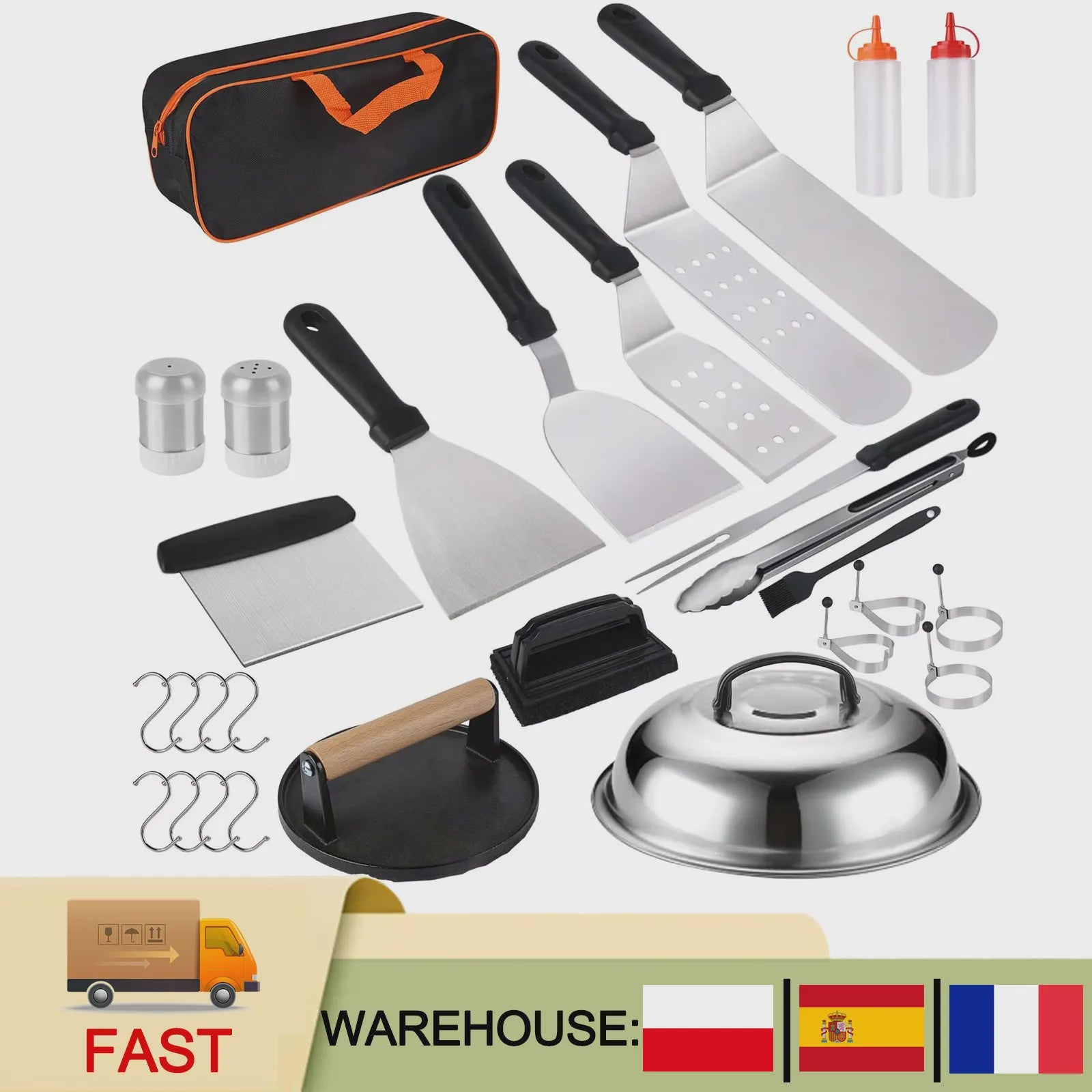 Complete BBQ Grill Accessoires Set met Burger Press & Spatels - 25 Delig