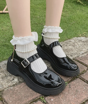 Dames Mary Jane Schoenen met Parels - Comfortabel & Elegant Zwart Leer