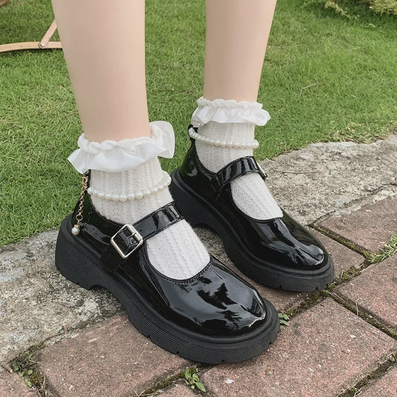 Dames Mary Jane Schoenen met Parels - Comfortabel & Elegant Zwart Leer