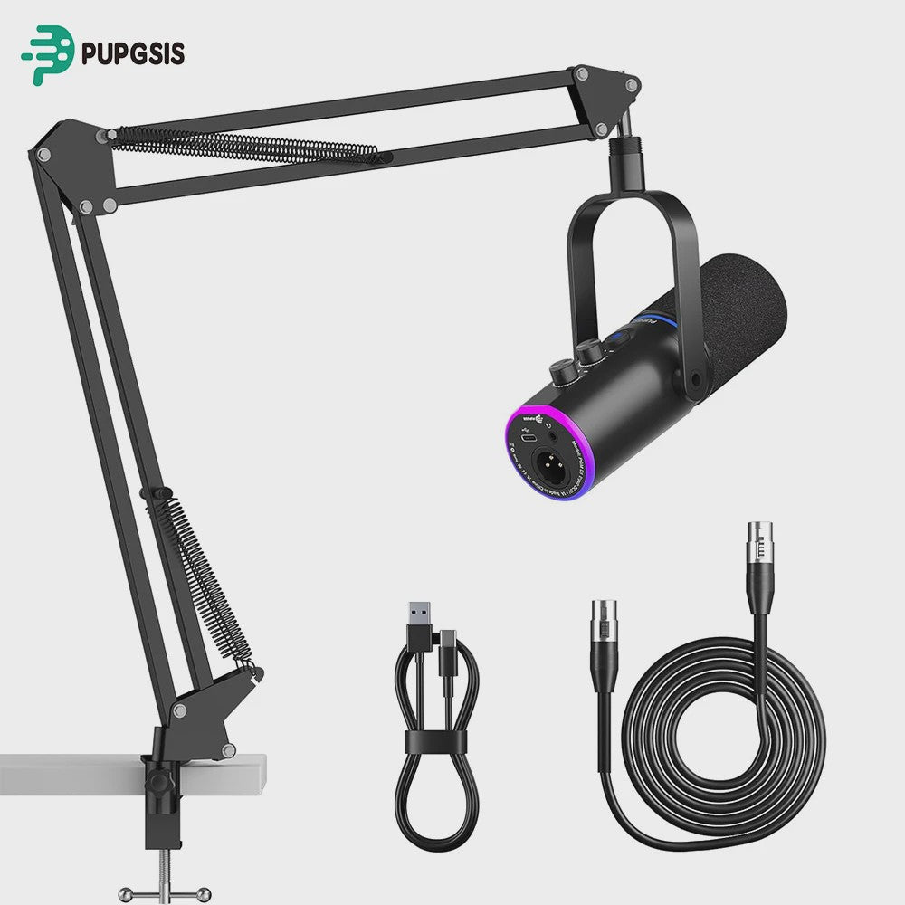 XLR/USB Gaming Microfoon Kit met Arm, RGB & Mute Functie