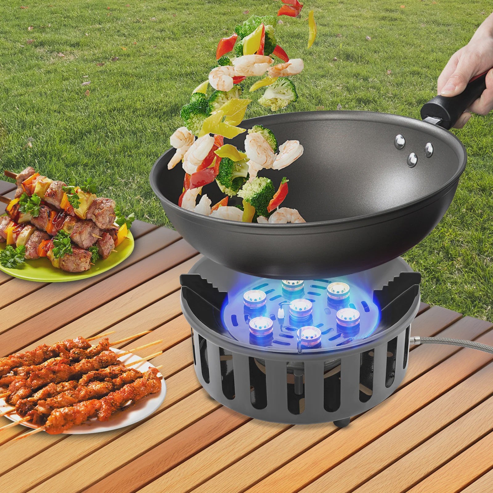 7-Core Camping Gasfornuis 21000W - Krachtig, Draagbaar & Winddicht Kampeer Kooktoestel