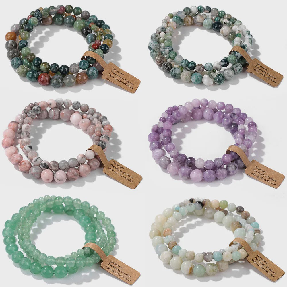 Set van 3 Natuurstenen Kralen Armbanden - Dames & Heren - 4, 6, 8 MM