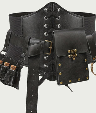Middeleeuwse Riem Set met Corset, Pouch en Flesjes - Renaissance & Festival Accessoires