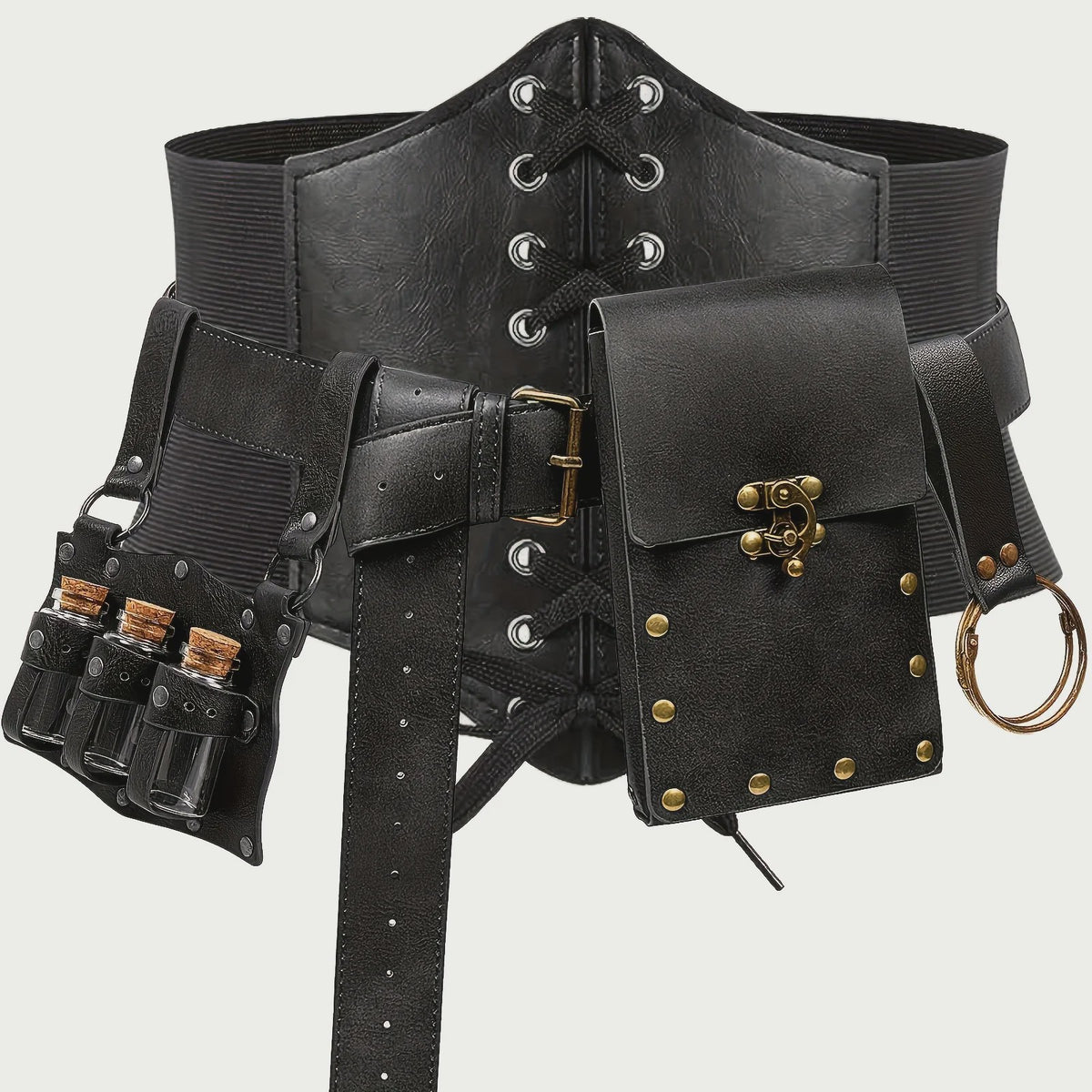 Middeleeuwse Riem Set met Corset, Pouch en Flesjes - Renaissance & Festival Accessoires