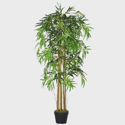 Outsunny Artificial bamboo with flower pot plant leaves realistic decorative