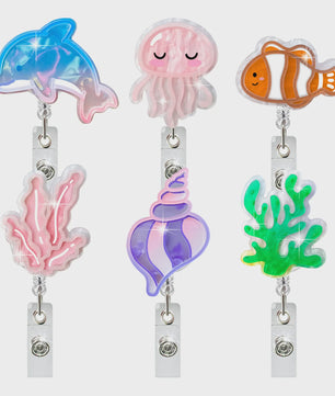 Retractable Badge Reel Clip met Dieren & Koraal - ID Kaarthouder voor Studenten, Dokters, Verpleegkundigen