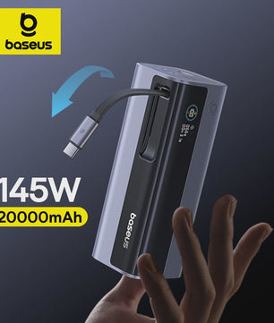 Baseus 145W Powerbank 20000mAh met Ingebouwde 100W Intrekbare USB-C Kabel