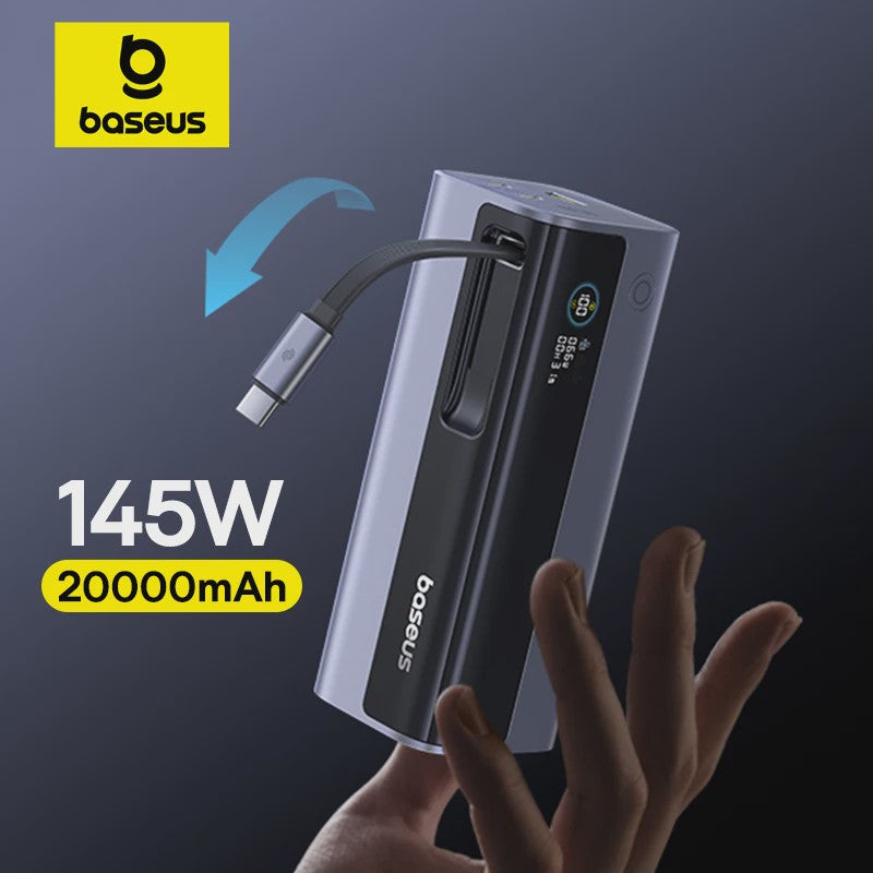 Baseus 145W Powerbank 20000mAh met Ingebouwde 100W Intrekbare USB-C Kabel